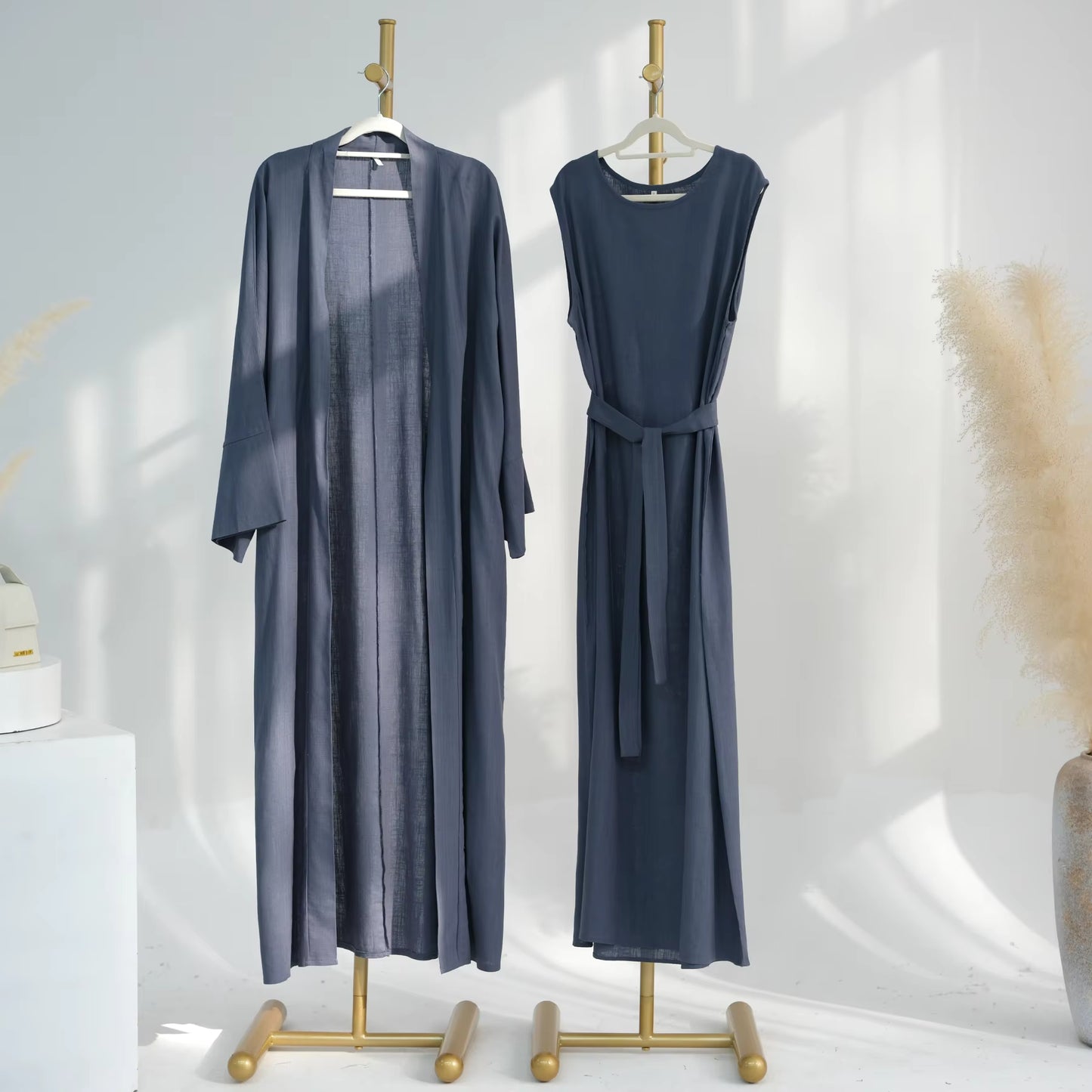 Linen Abaya Set for Women – Breathable 2-Piece Muslim Dress
