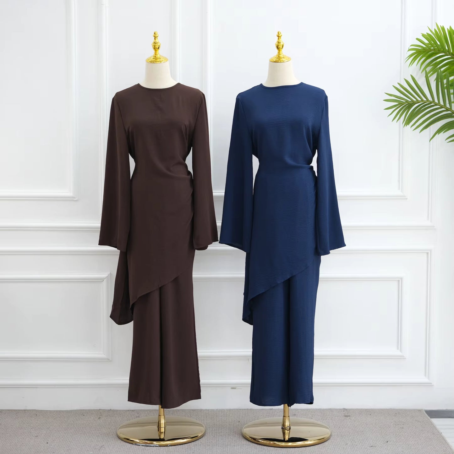 Modern Modest 2-Piece Set – Irregular Tunic & Wide-Leg Pants