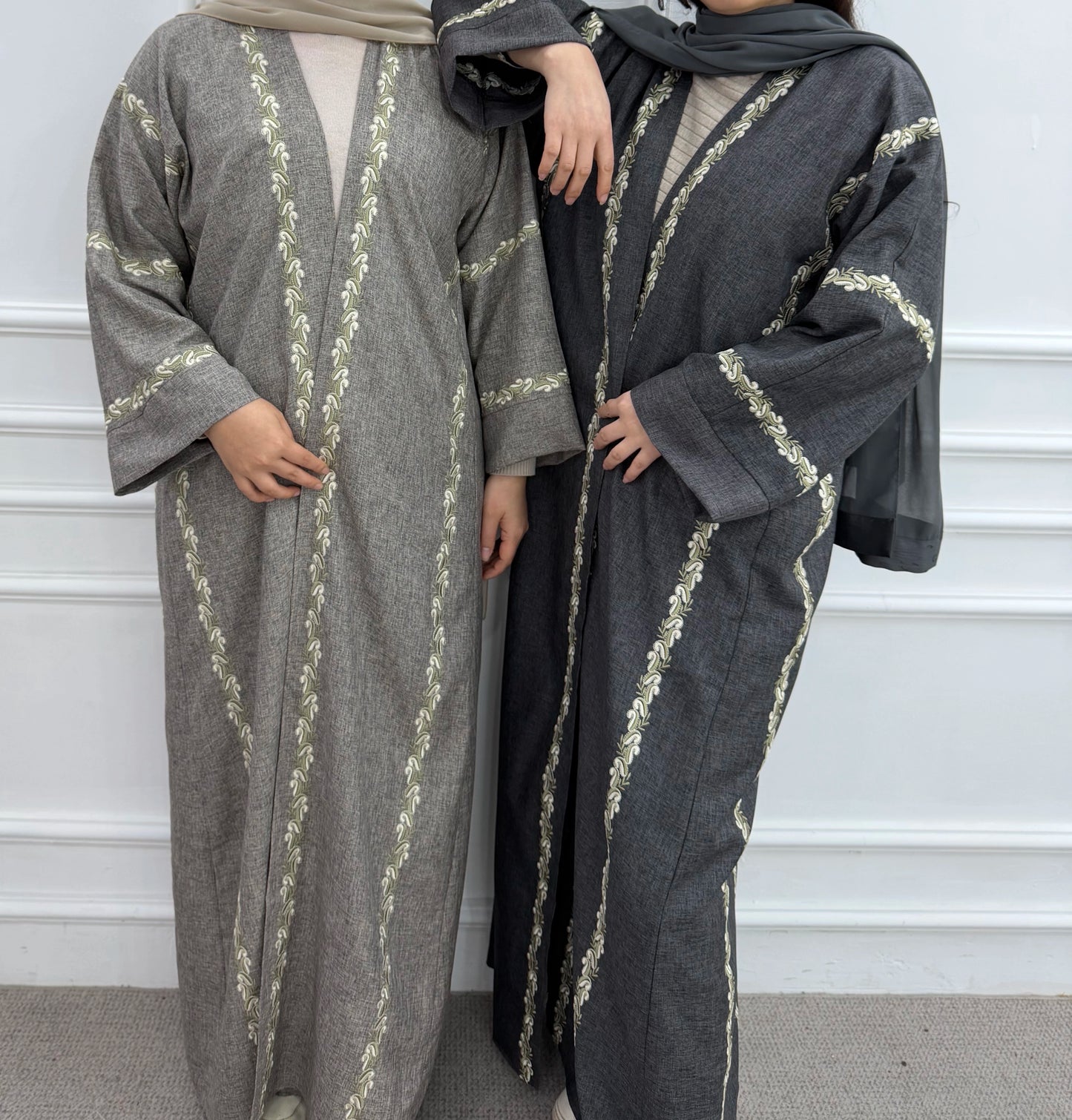Floral Embroidery Open Abaya Cardigan – Elegant Modest Dress