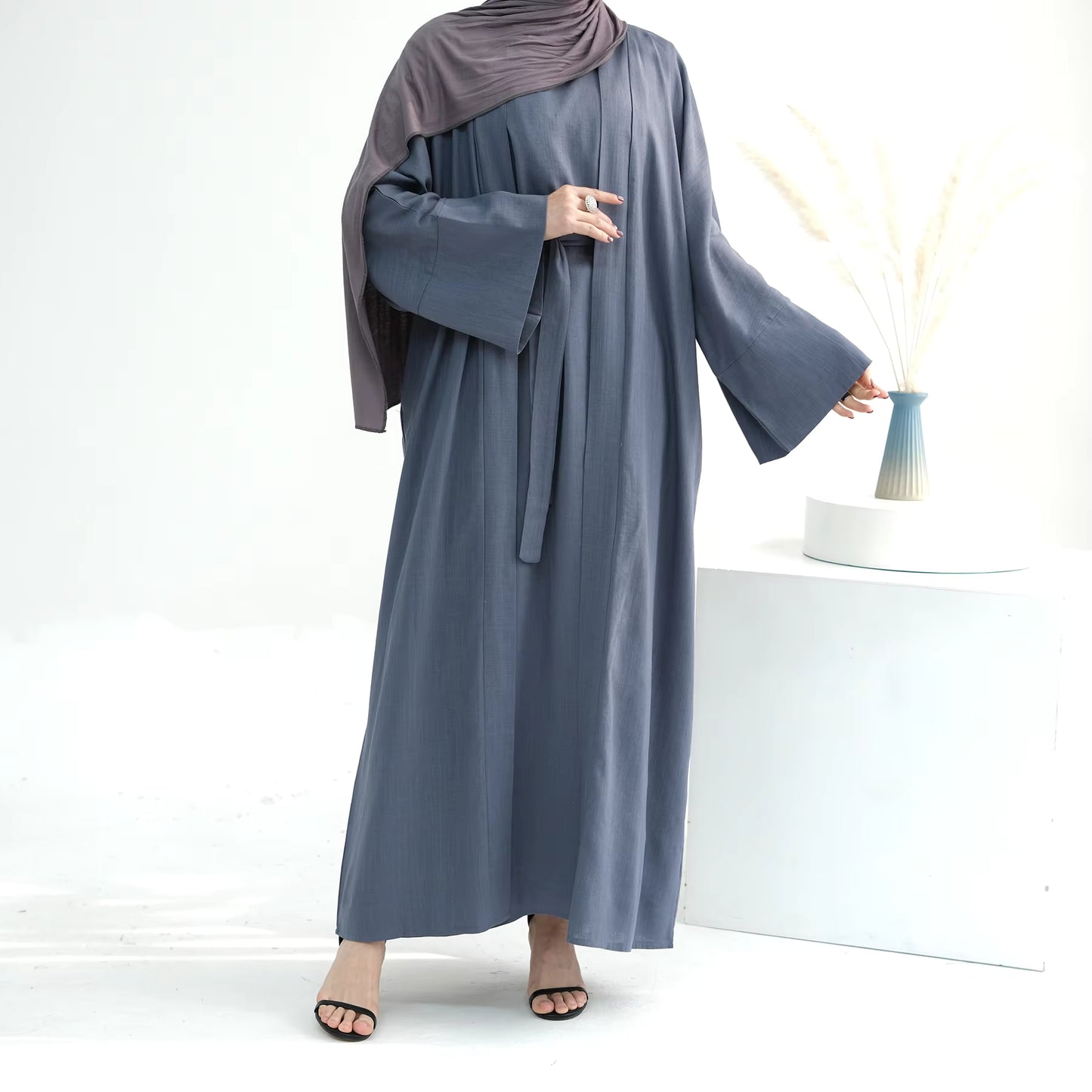 Linen Abaya Set for Women – Breathable 2-Piece Muslim Dress