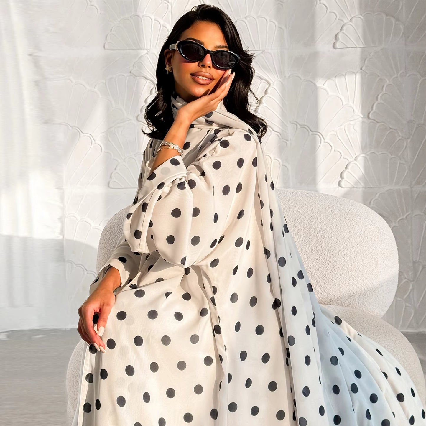 Modern Polka Dot Abaya Set with Hijab