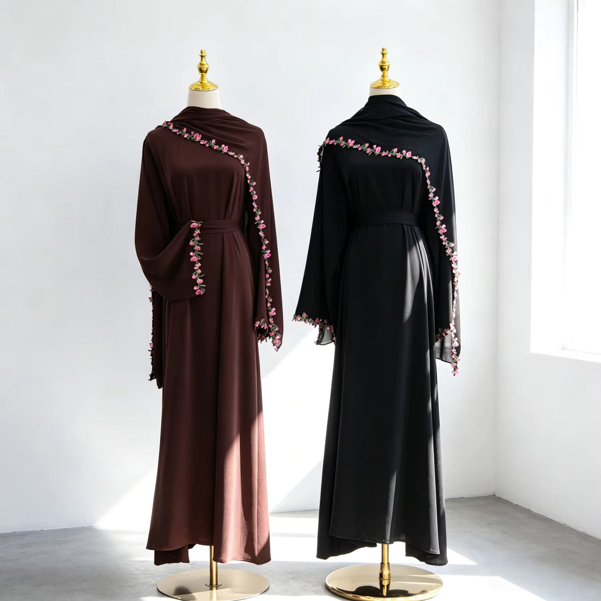 Amira Floral Embroidered Nida Abaya With Matching Hijab Set