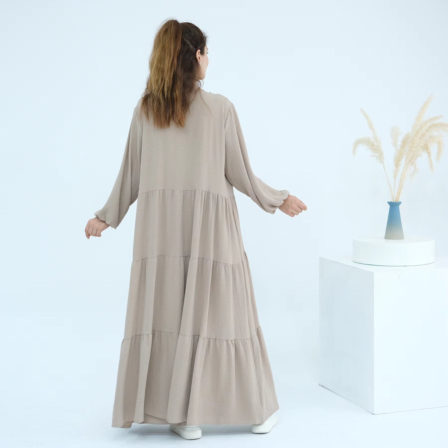 Elegant Soft Crepe Ruffle Abaya Set for Women – 2 Piece Modest Dubai Abaya Outfit