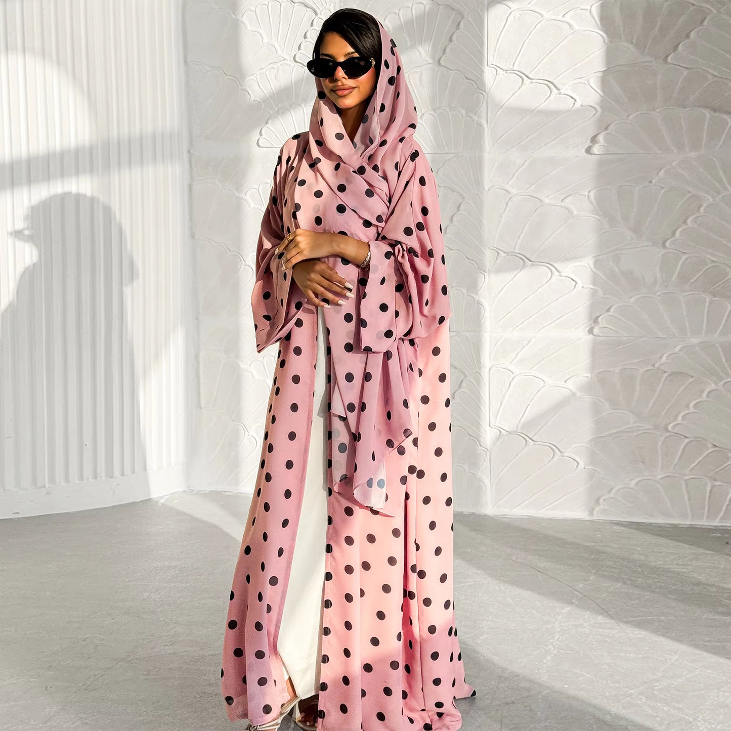 Modern Polka Dot Abaya Set with Hijab