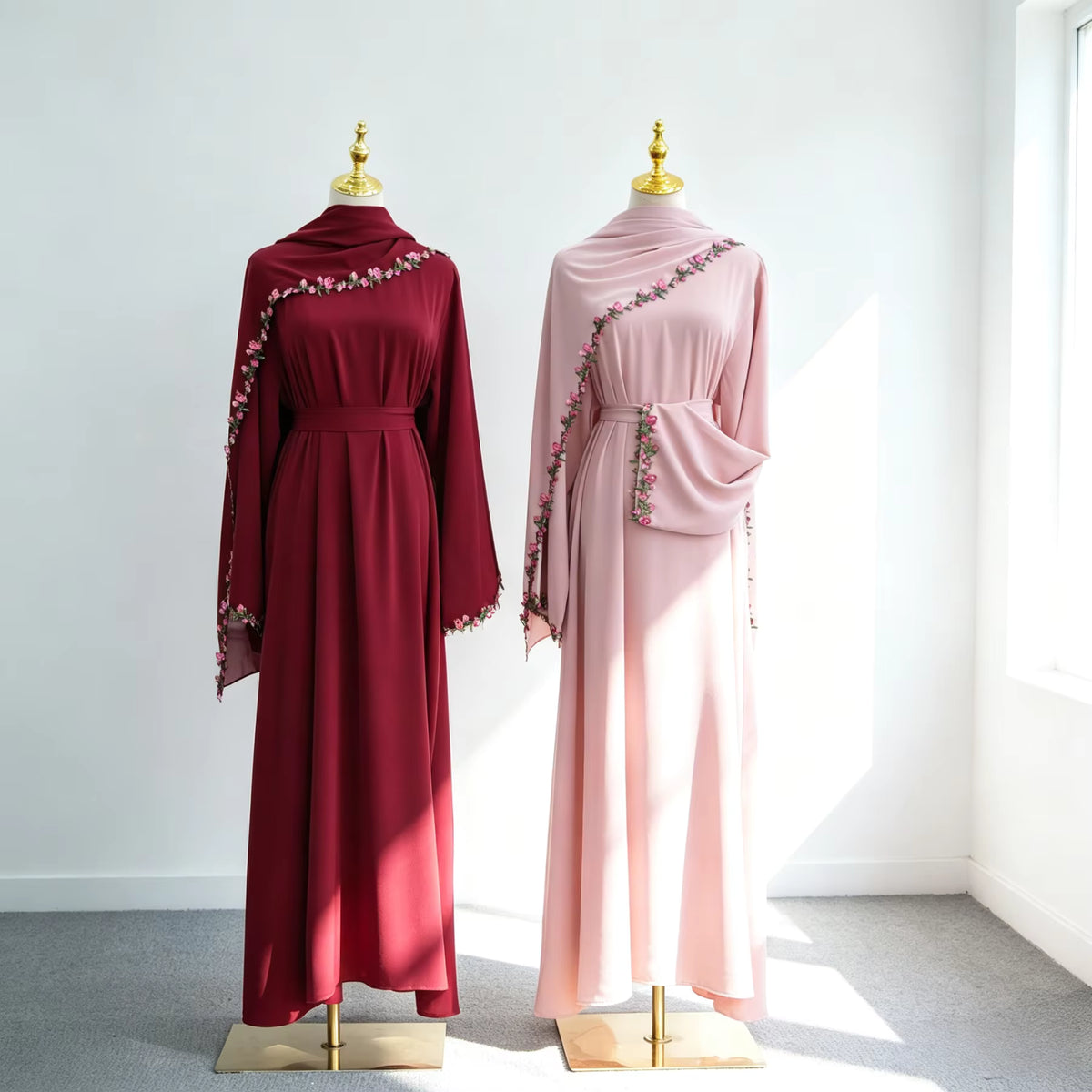 Amira Floral Embroidered Nida Abaya With Matching Hijab Set