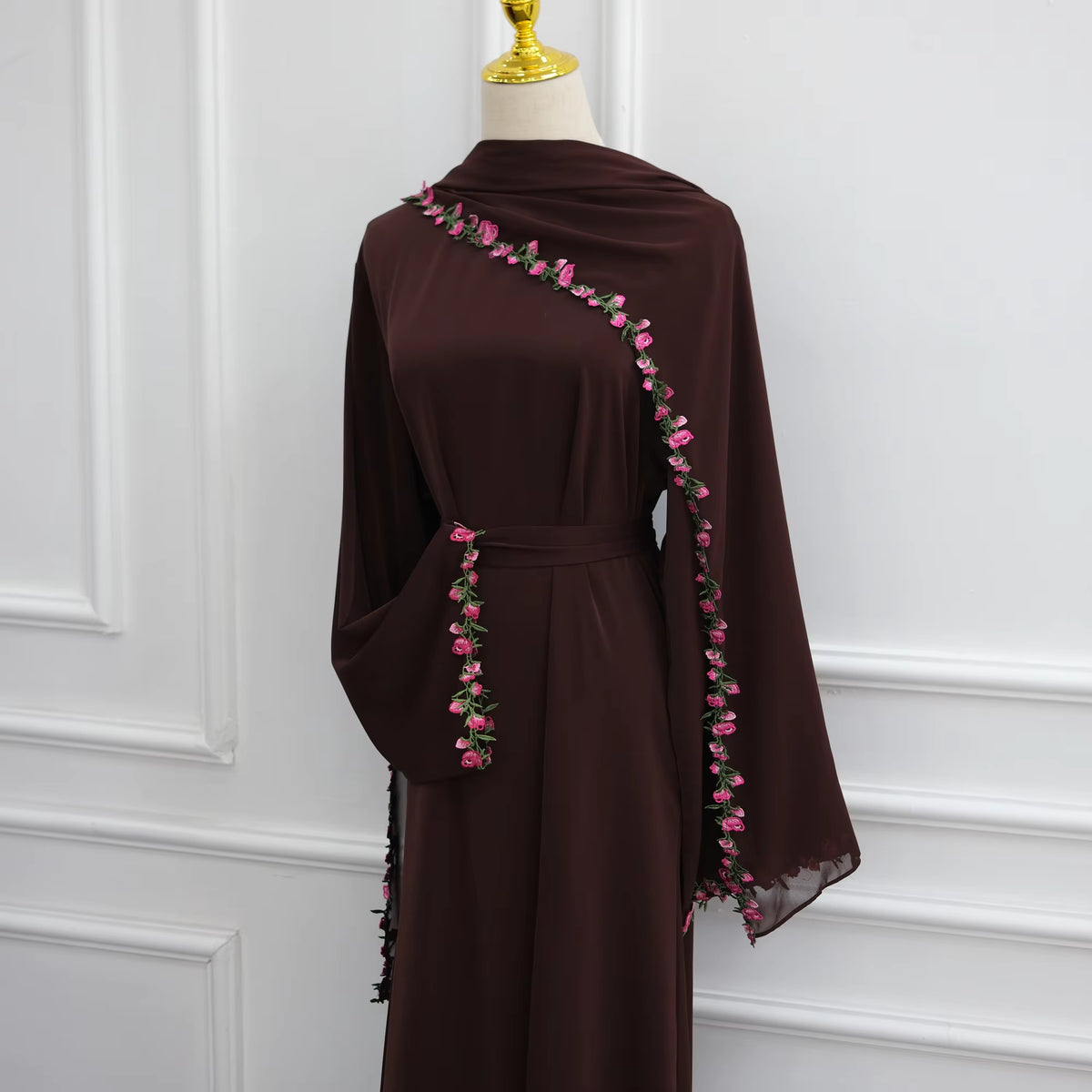 Amira Floral Embroidered Nida Abaya With Matching Hijab Set