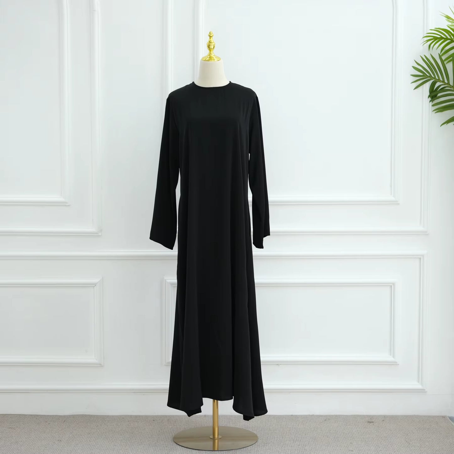 Eid Modest Nida Closed Abaya Long Sleeve Maxi Dress with Belt