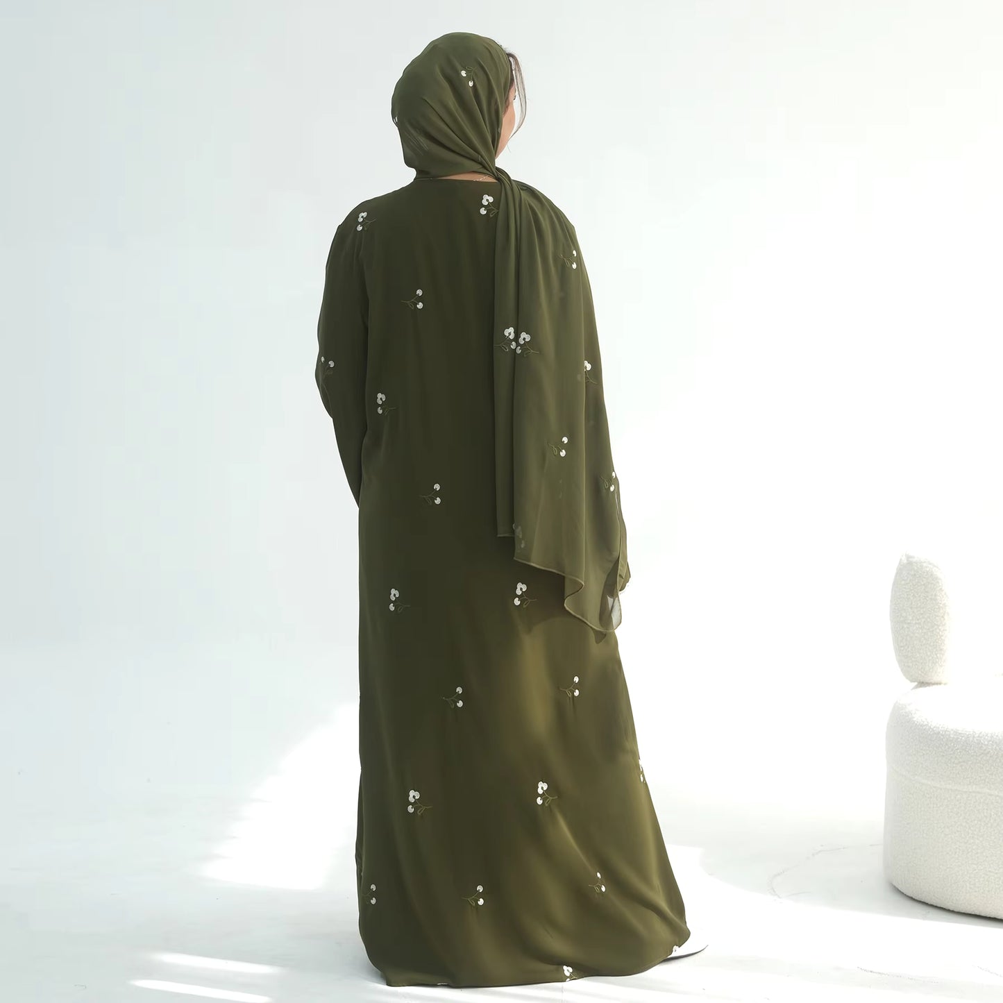 Floral Embroidery Nida Abaya for Women – Open Modest Islamic Dress