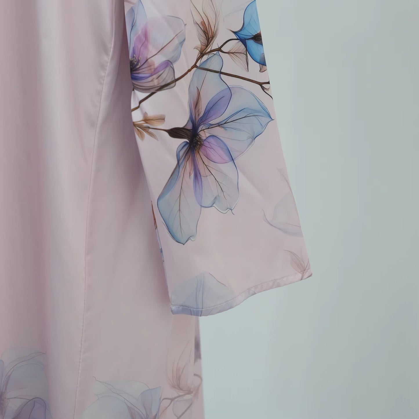 Printed Chiffon & Satin Open Abaya with Hijab – Elegant Ramadan & Eid Modest Dress