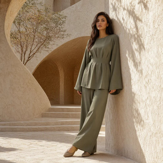 Viscose Shirt & Wide-Leg Pants Set
