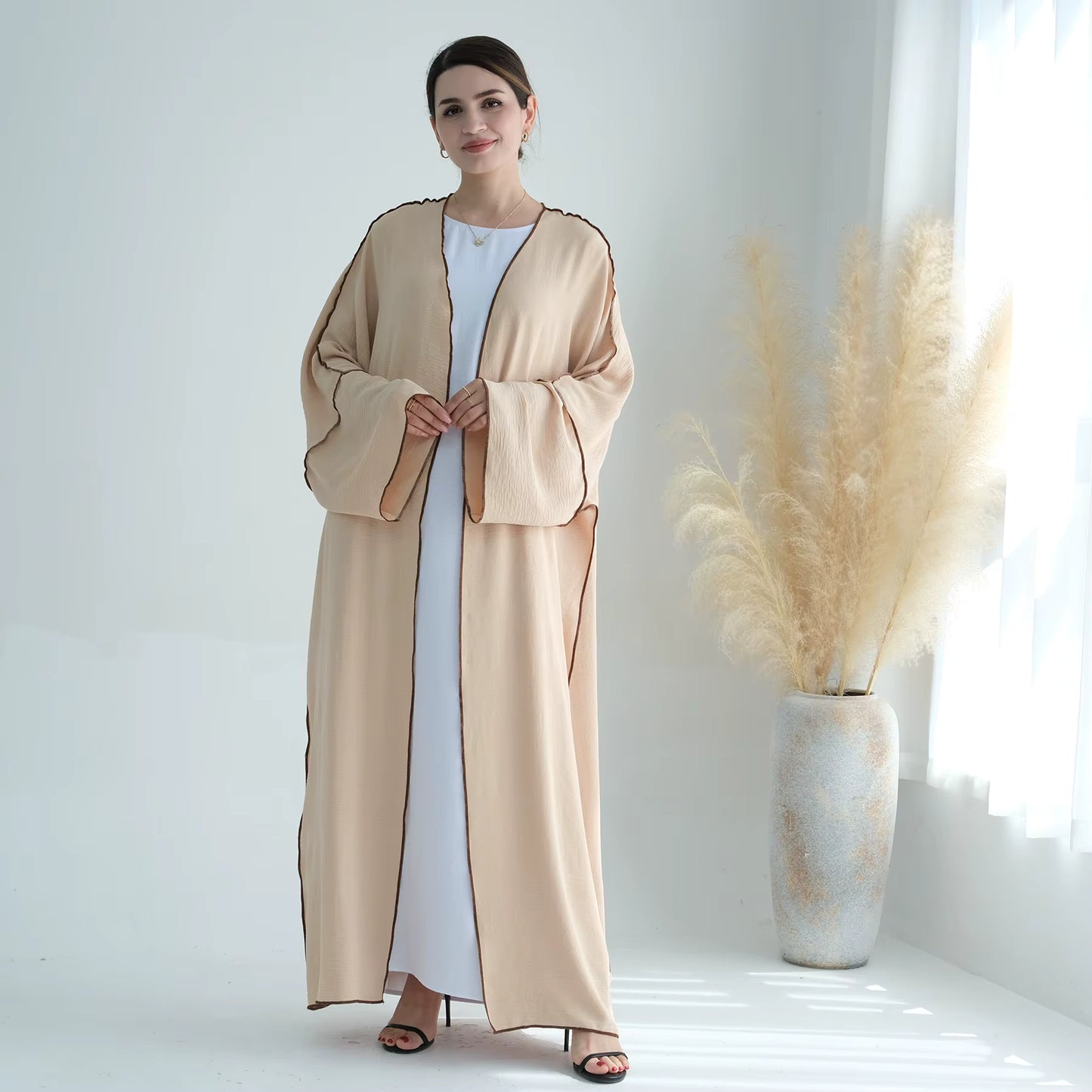 Modest 2-Piece Abaya Set – Soft Crepe Open Front Kimono Cardigan with Hijab Scarf