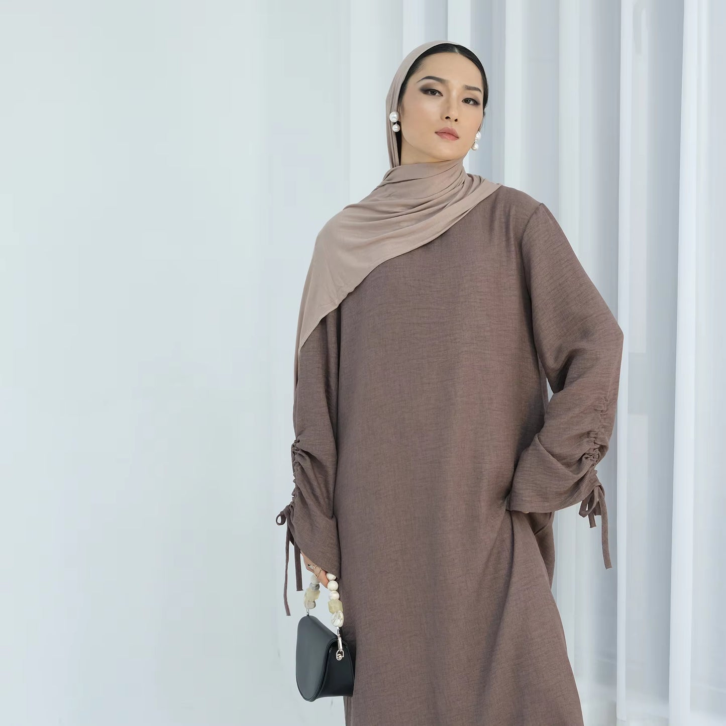 Nura Ruched Sleeve Closed Abaya – Breathable Everyday Modest Dress