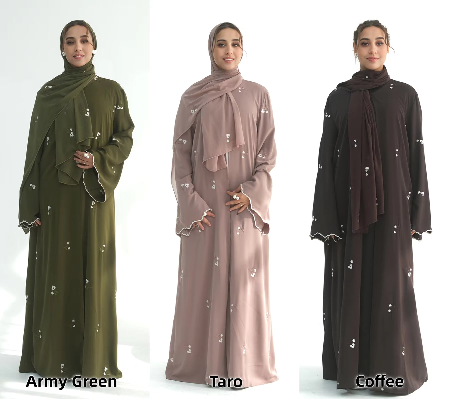 Floral Embroidery Nida Abaya for Women – Open Modest Islamic Dress