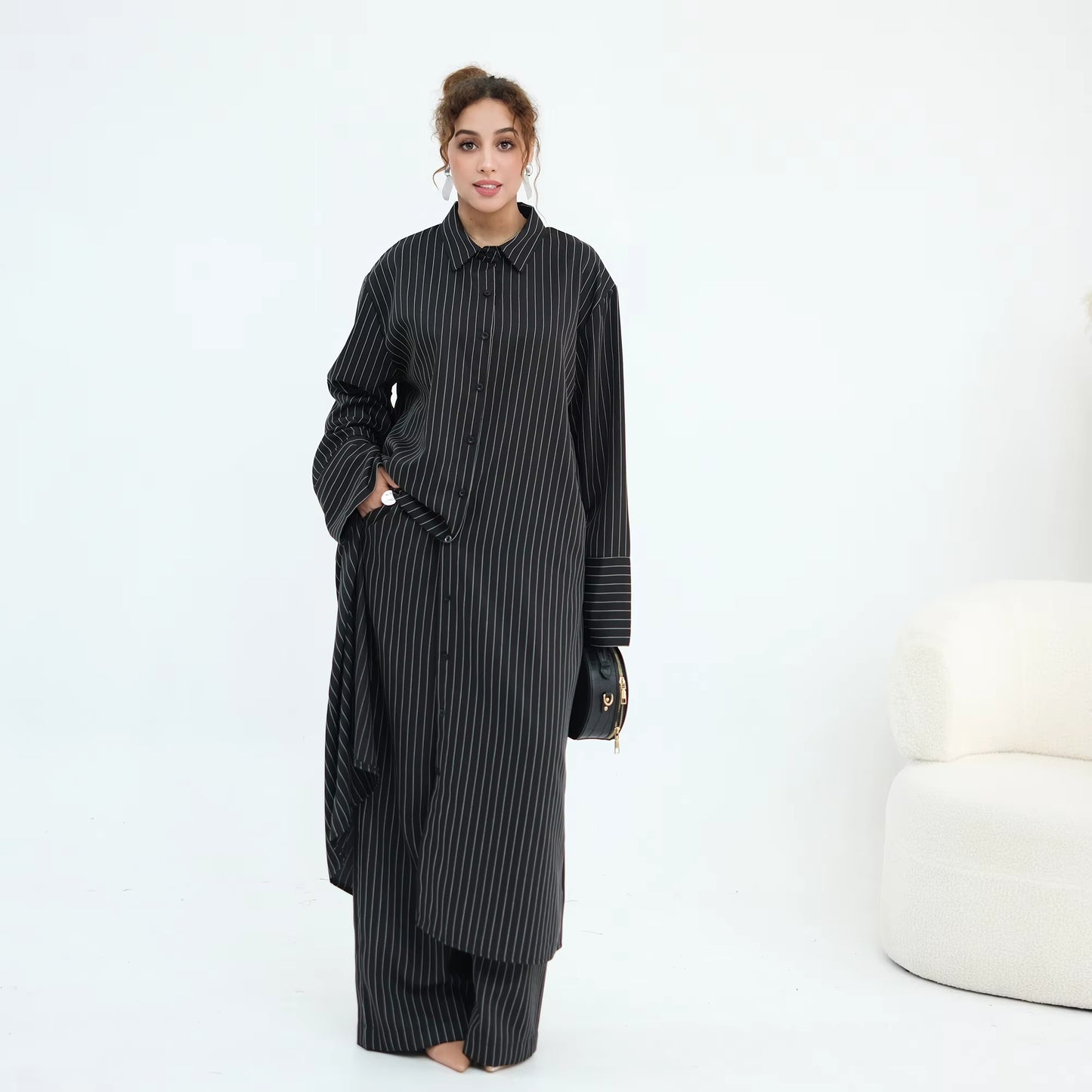 Stripe Lapel Modest Co-Ord Set