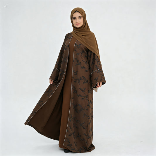 Luxury Lace Embroidered Abaya Set – Kimono Cardigan & Inner Dress