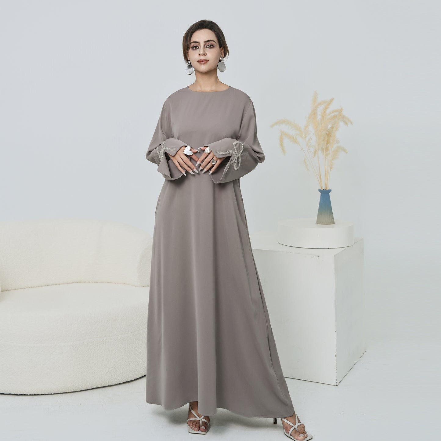 Nura Summer Abaya Dress for Women – Split Sleeve Bow Maxi Islamic Dress