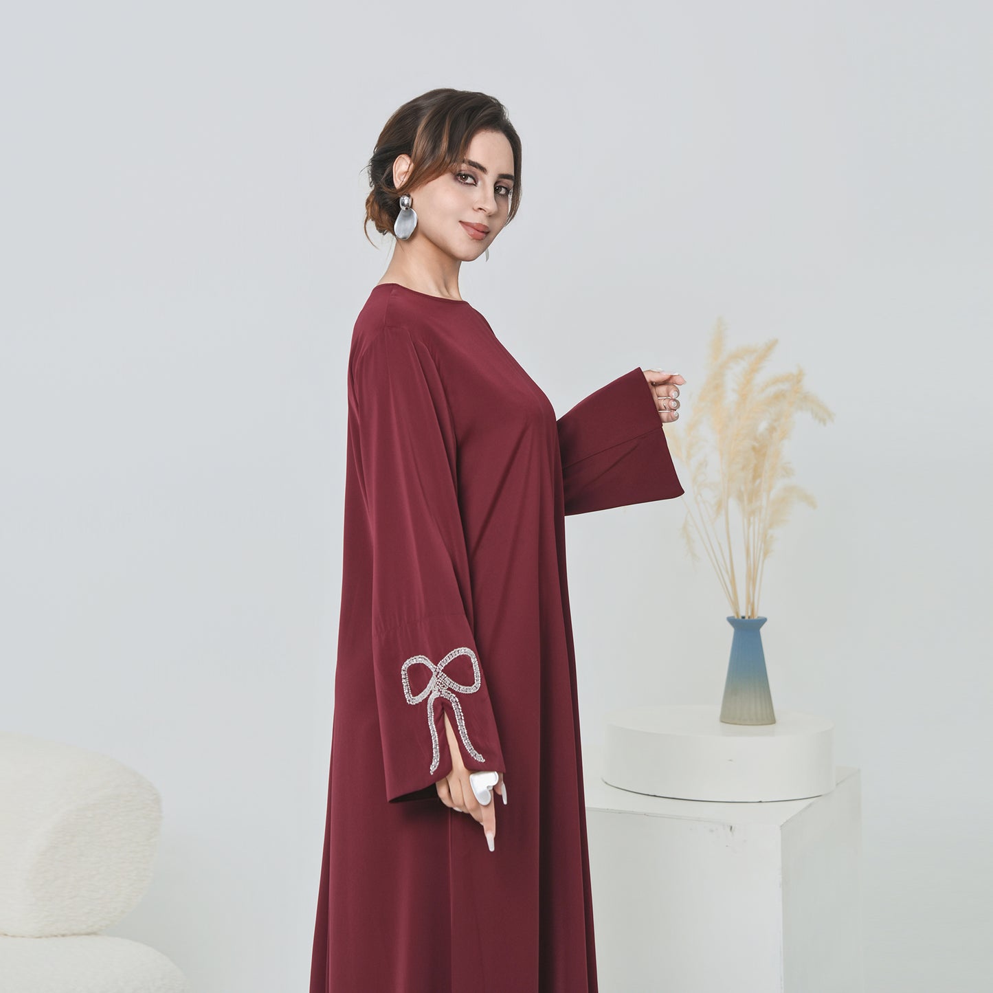 Nura Summer Abaya Dress for Women – Split Sleeve Bow Maxi Islamic Dress