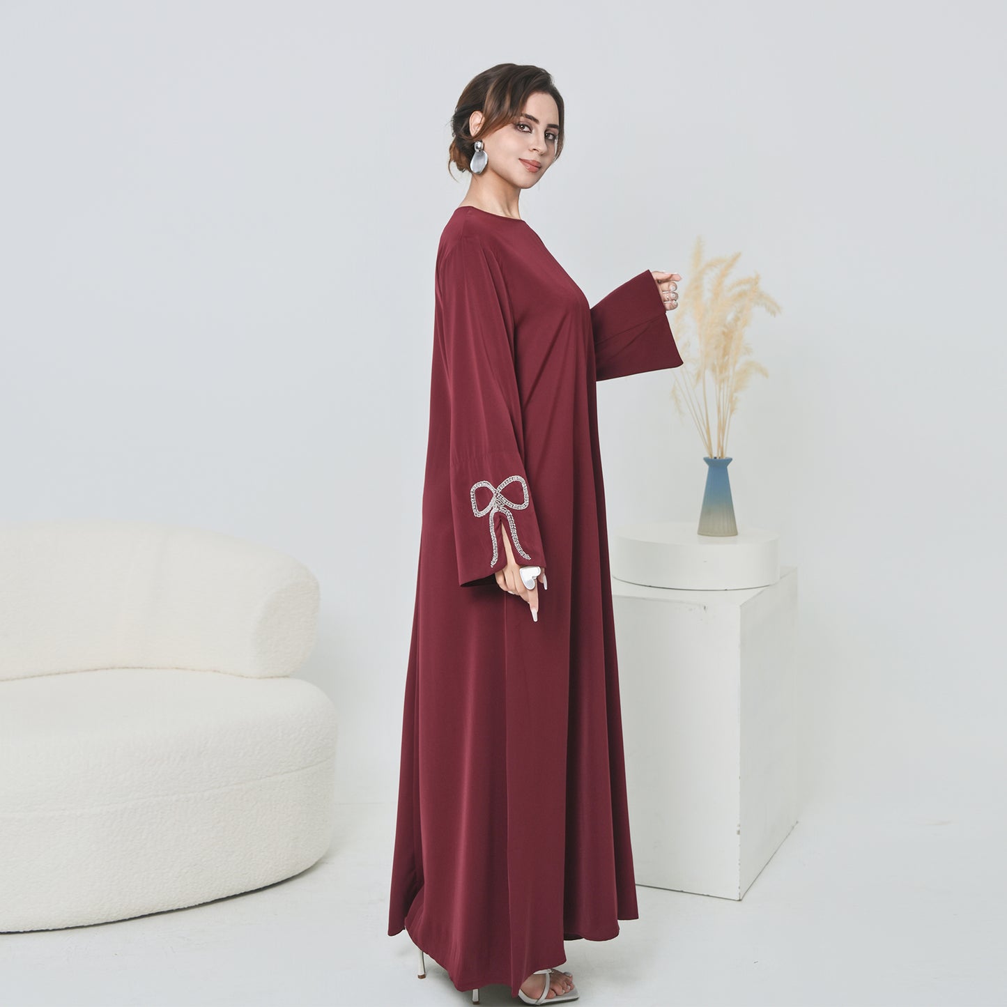 Nura Summer Abaya Dress for Women – Split Sleeve Bow Maxi Islamic Dress