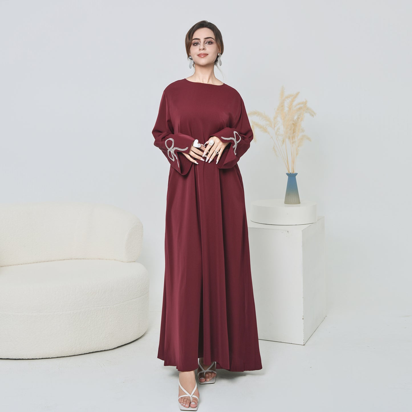 Nura Summer Abaya Dress for Women – Split Sleeve Bow Maxi Islamic Dress