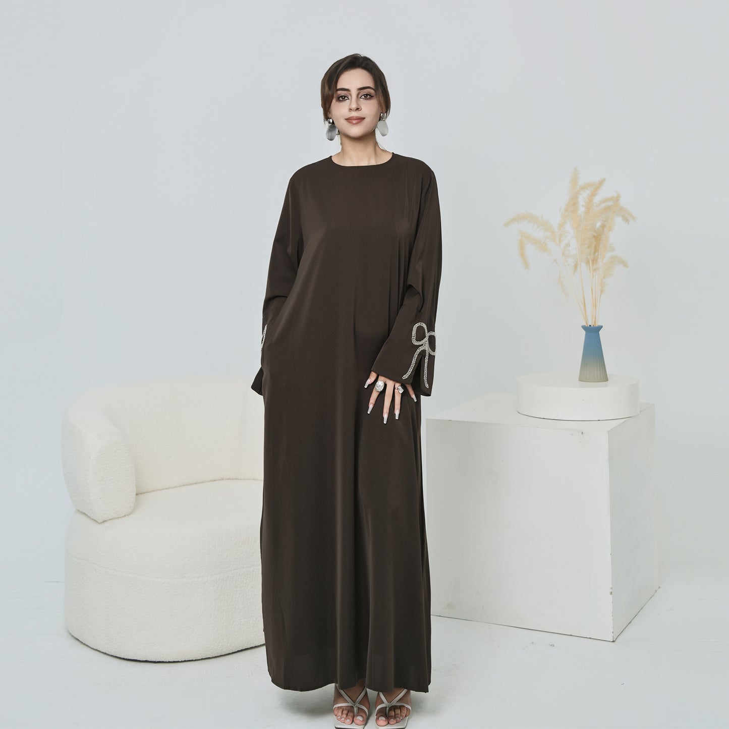 Nura Summer Abaya Dress for Women – Split Sleeve Bow Maxi Islamic Dress