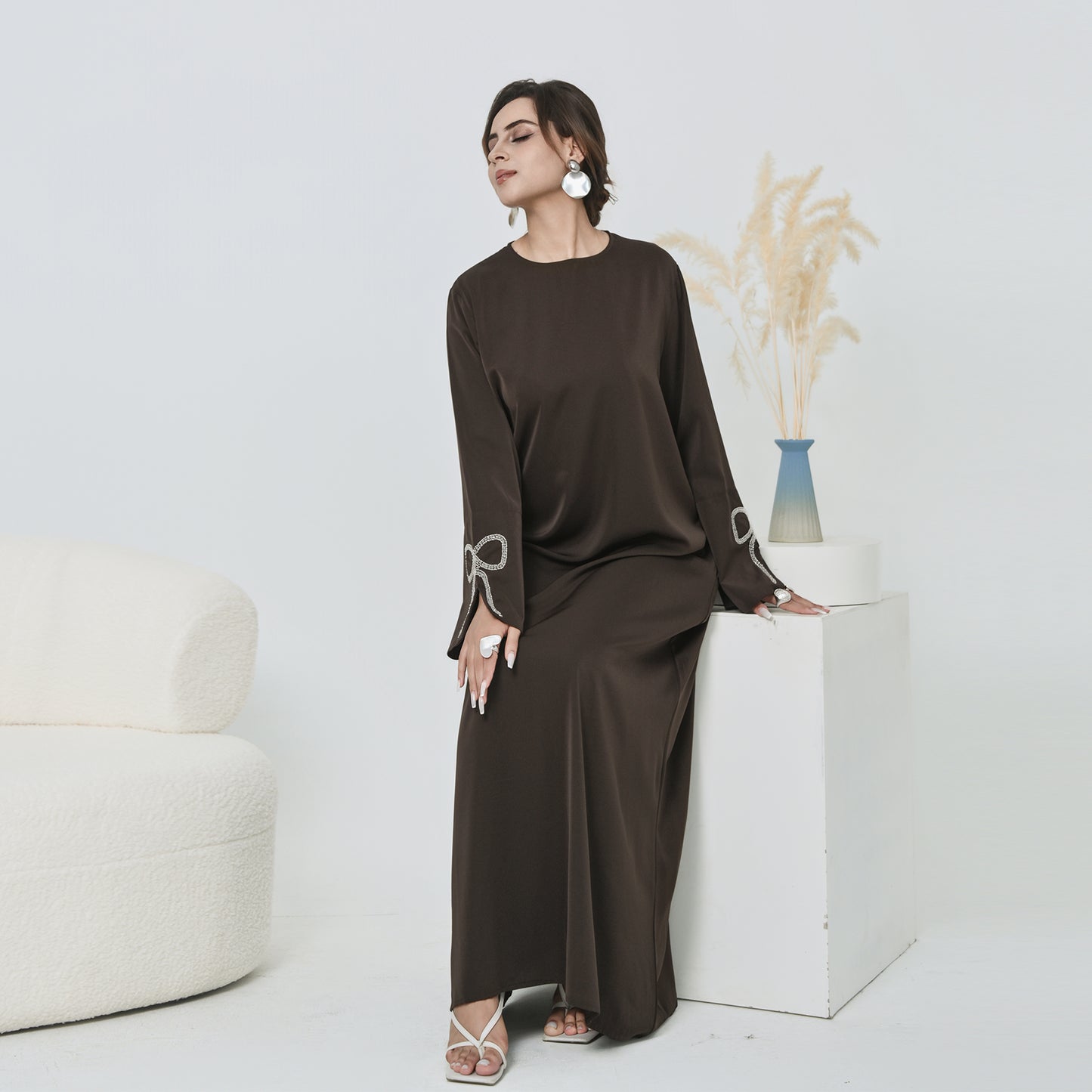 Nura Summer Abaya Dress for Women – Split Sleeve Bow Maxi Islamic Dress