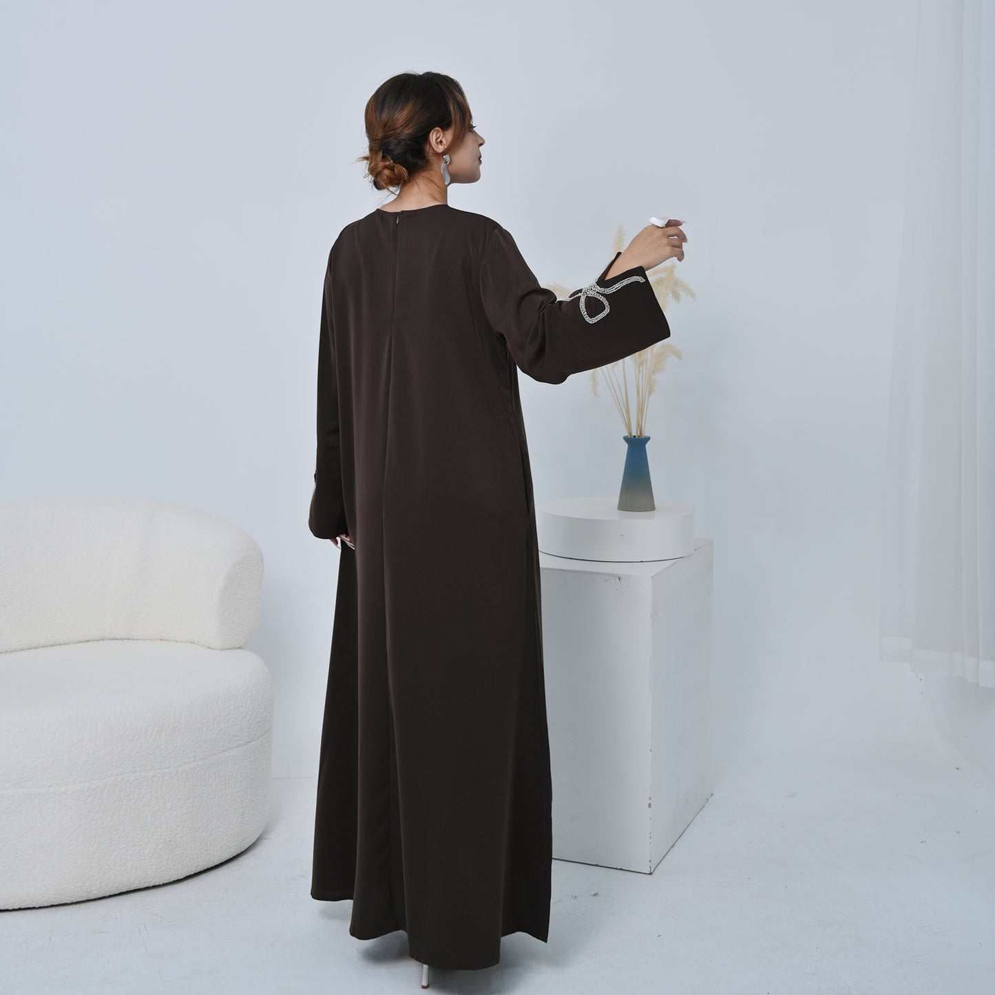 Nura Summer Abaya Dress for Women – Split Sleeve Bow Maxi Islamic Dress