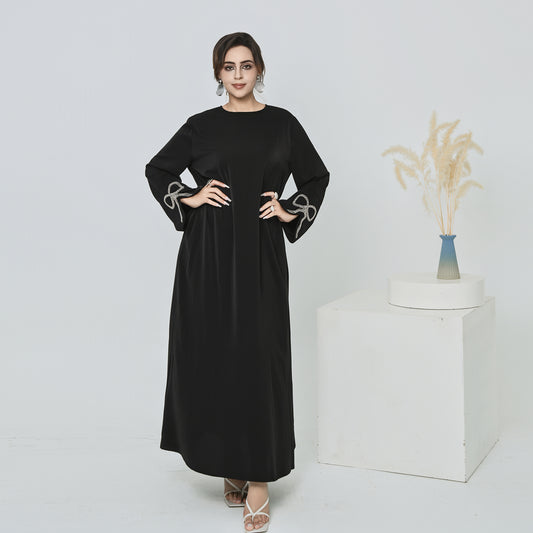 Nura Summer Abaya Dress for Women – Split Sleeve Bow Maxi Islamic Dress