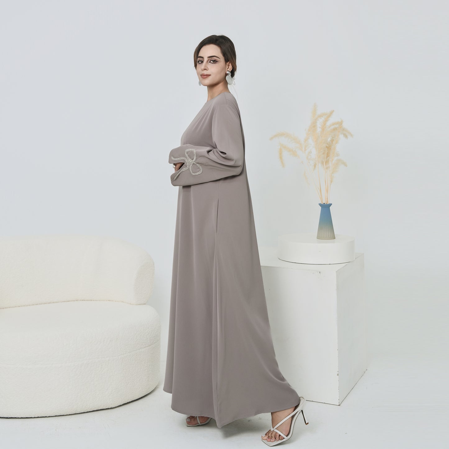 Nura Summer Abaya Dress for Women – Split Sleeve Bow Maxi Islamic Dress