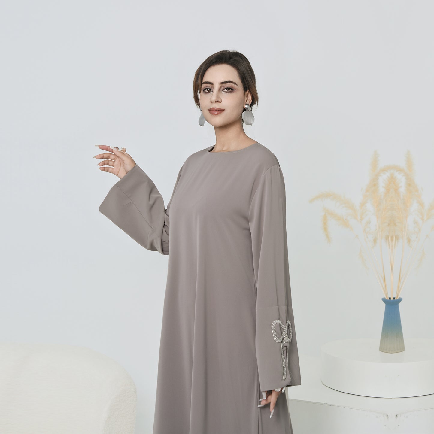 Nura Summer Abaya Dress for Women – Split Sleeve Bow Maxi Islamic Dress