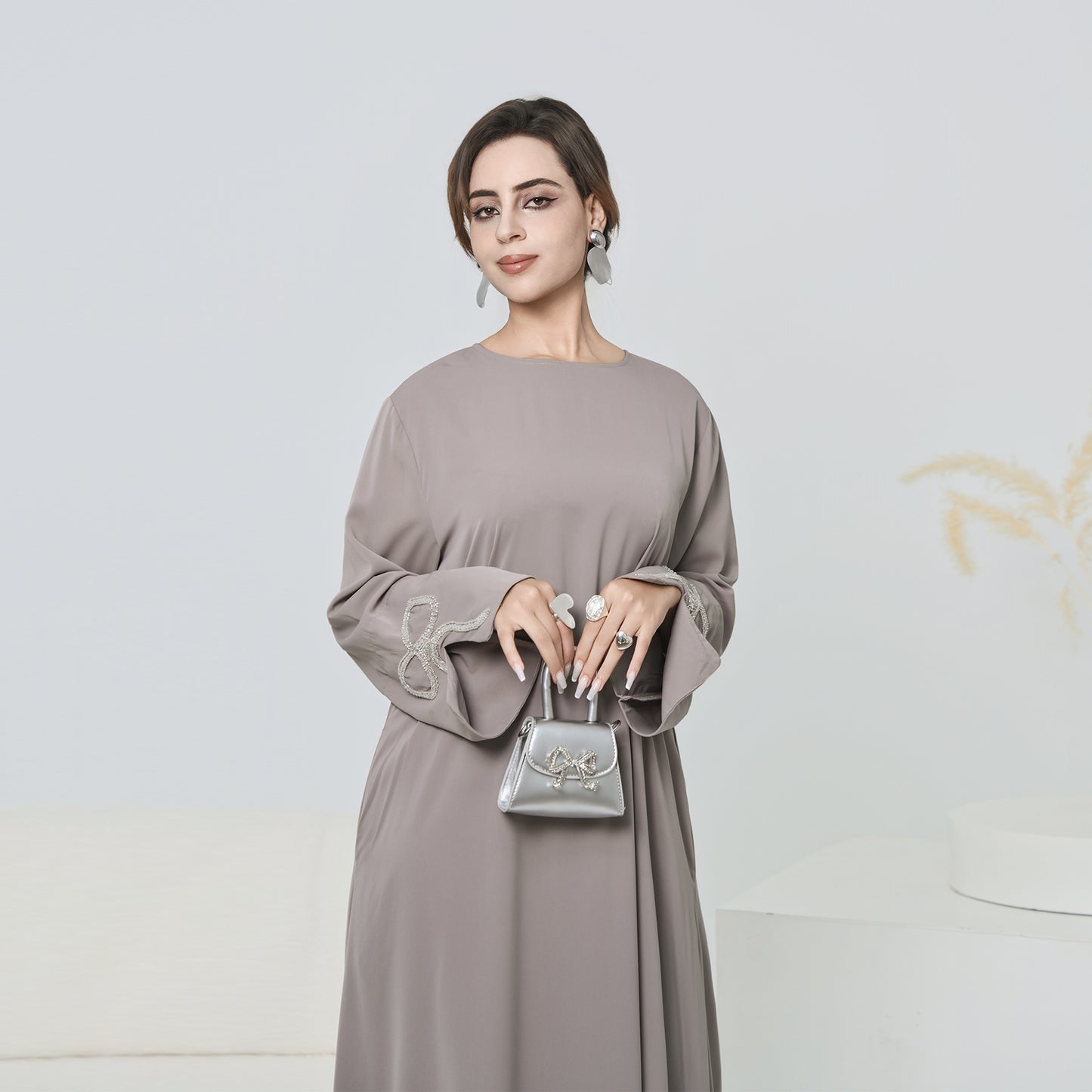 Nura Summer Abaya Dress for Women – Split Sleeve Bow Maxi Islamic Dress