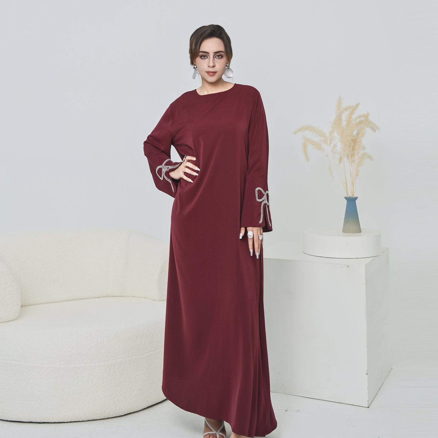 Nura Summer Abaya Dress for Women – Split Sleeve Bow Maxi Islamic Dress