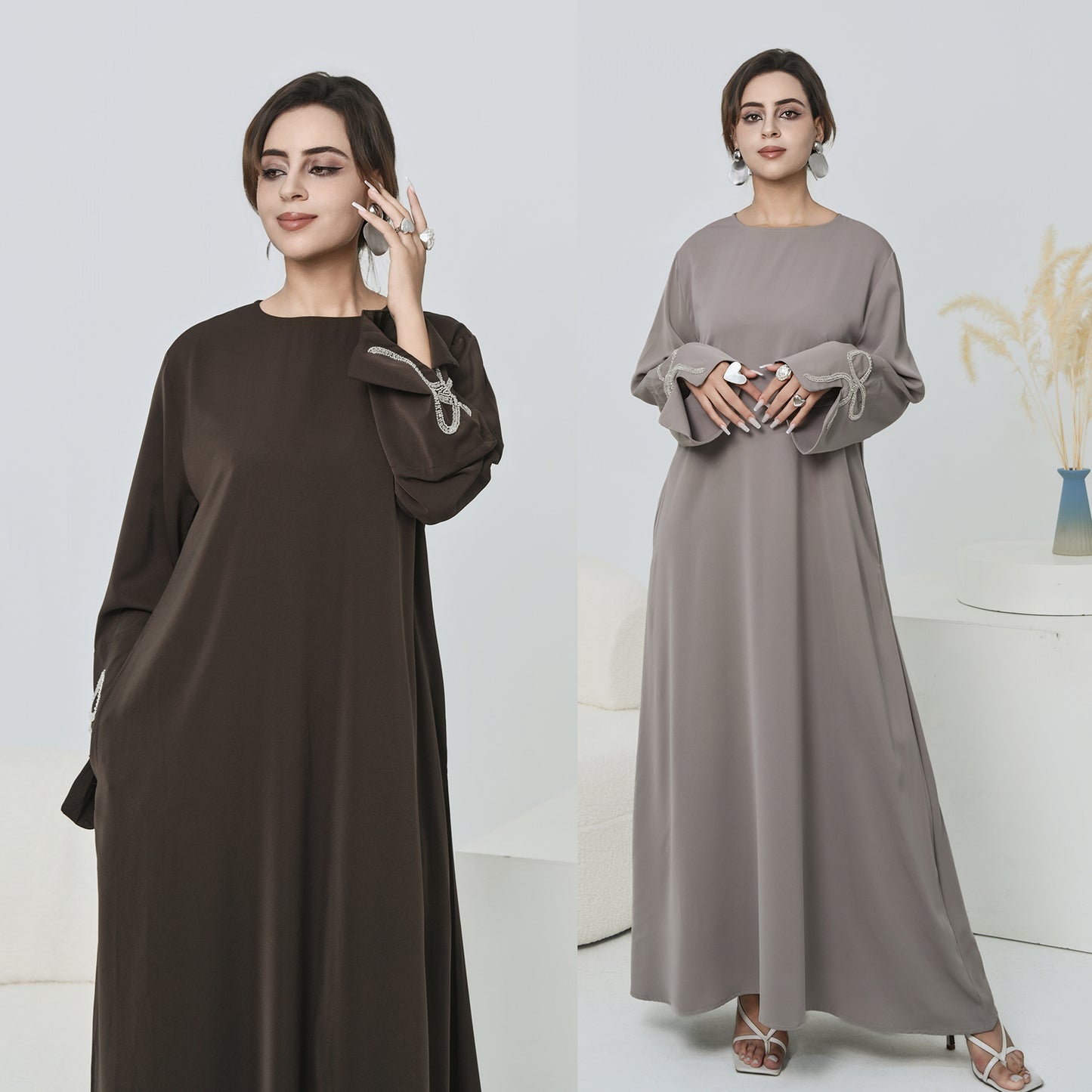Nura Summer Abaya Dress for Women – Split Sleeve Bow Maxi Islamic Dress