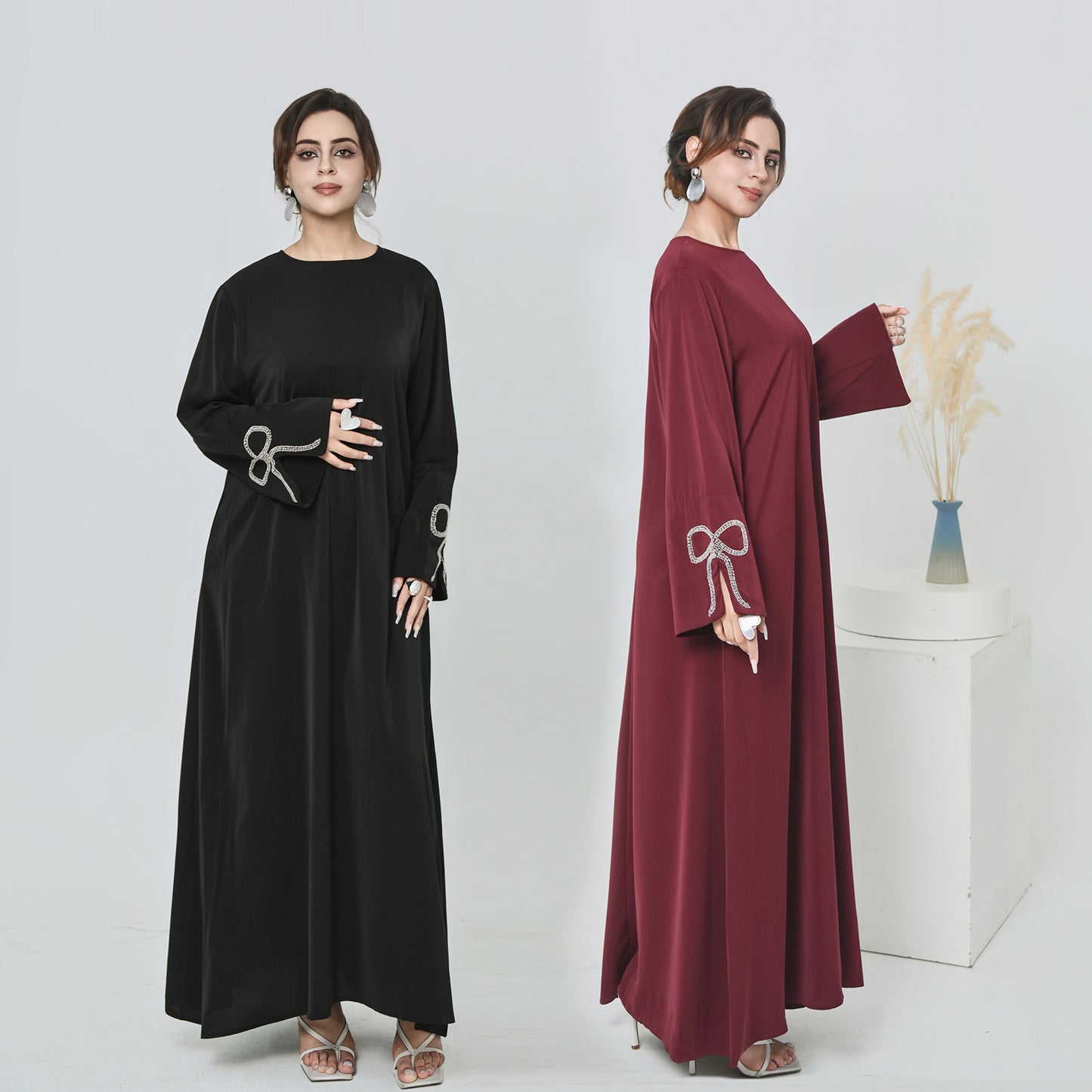 Nura Summer Abaya Dress for Women – Split Sleeve Bow Maxi Islamic Dress