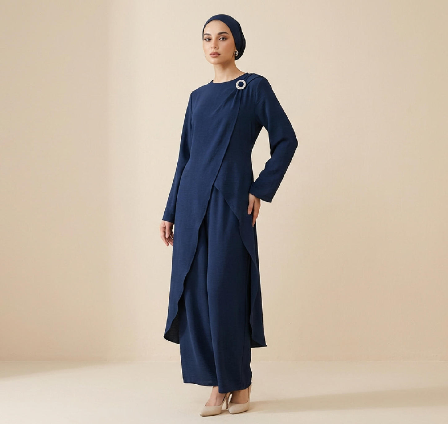 Nura 2pc Abaya Set – Long Top & Pants, Soft Crepe Modest Co-Ord