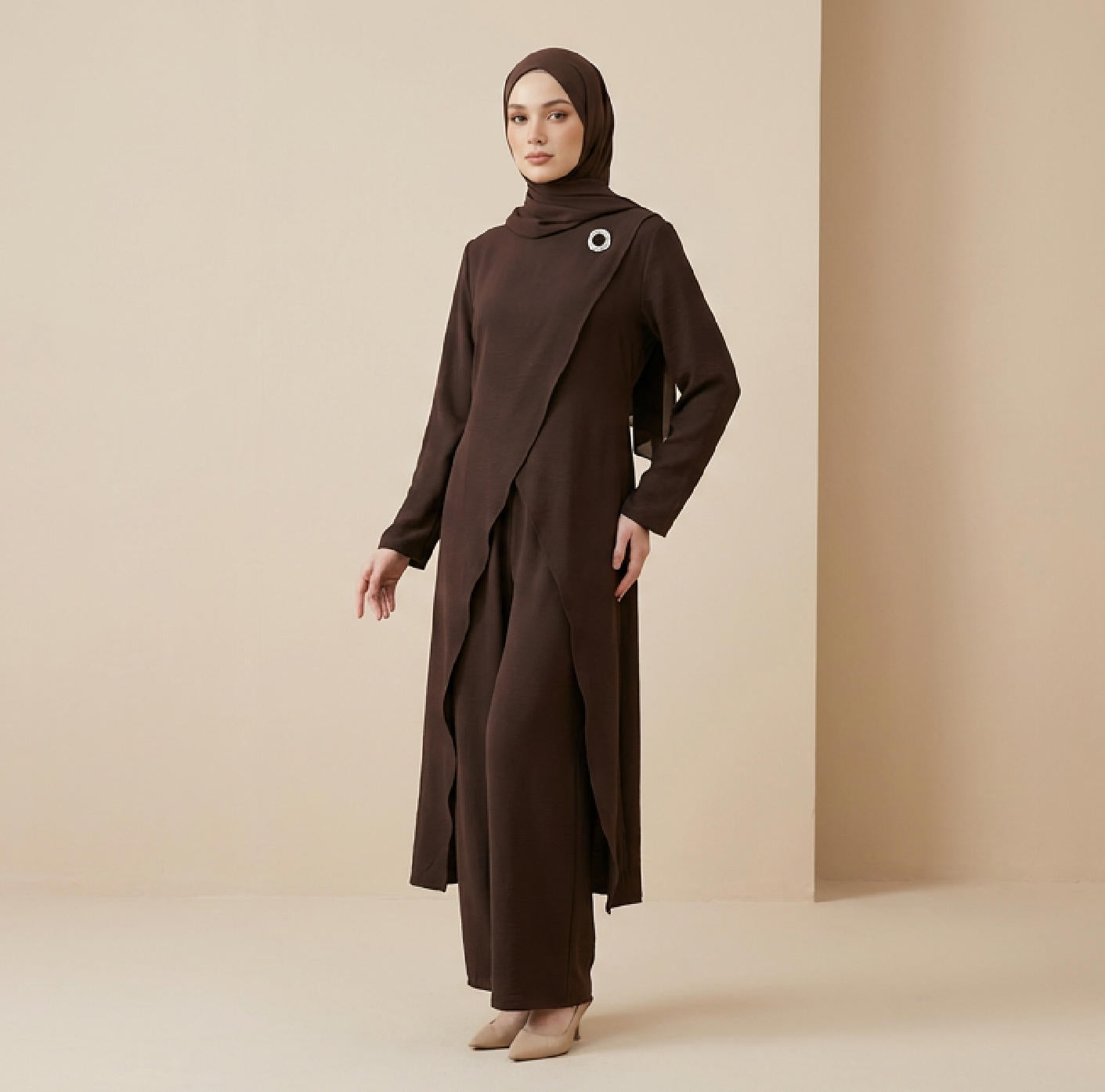 Nura 2pc Abaya Set – Long Top & Pants, Soft Crepe Modest Co-Ord