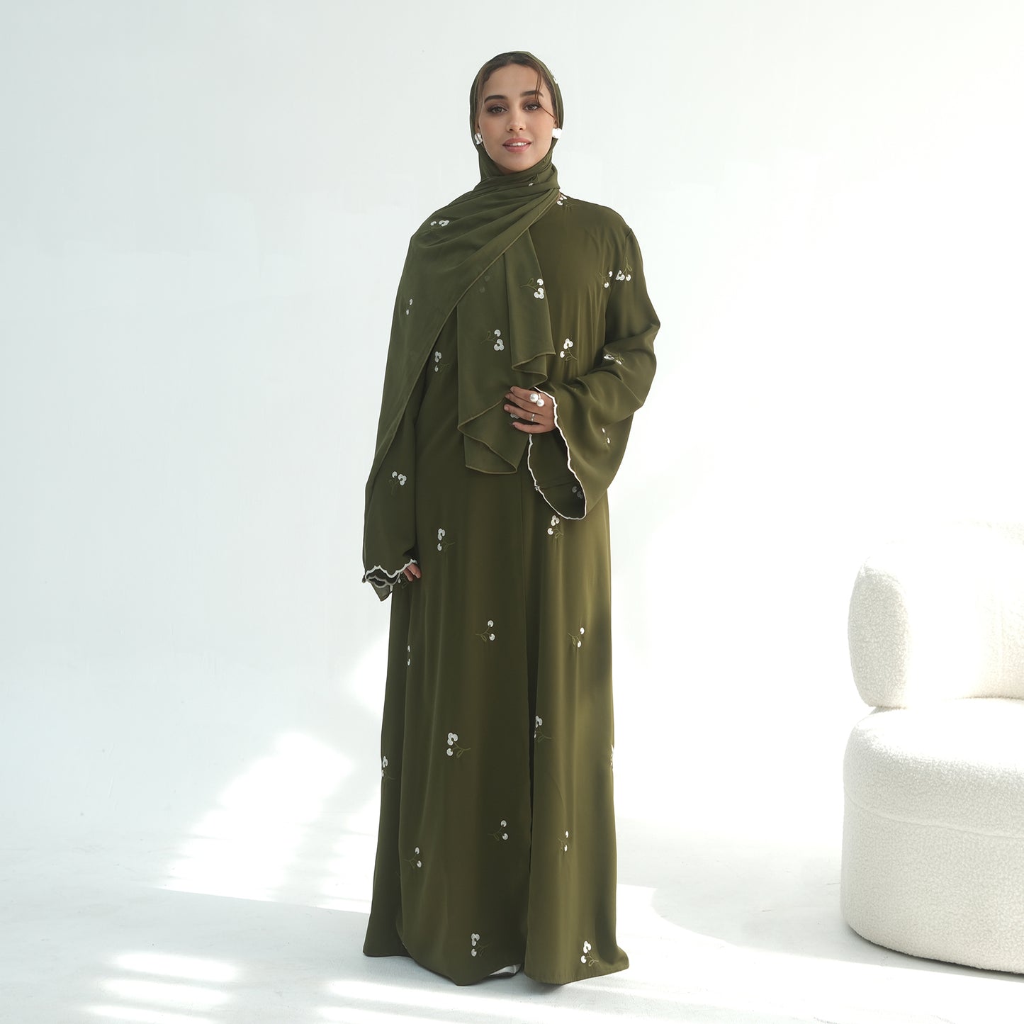 Floral Embroidery Nida Abaya for Women – Open Modest Islamic Dress