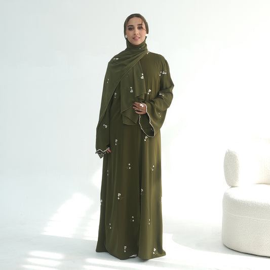 Floral Embroidery Nida Abaya for Women – Open Modest Islamic Dress