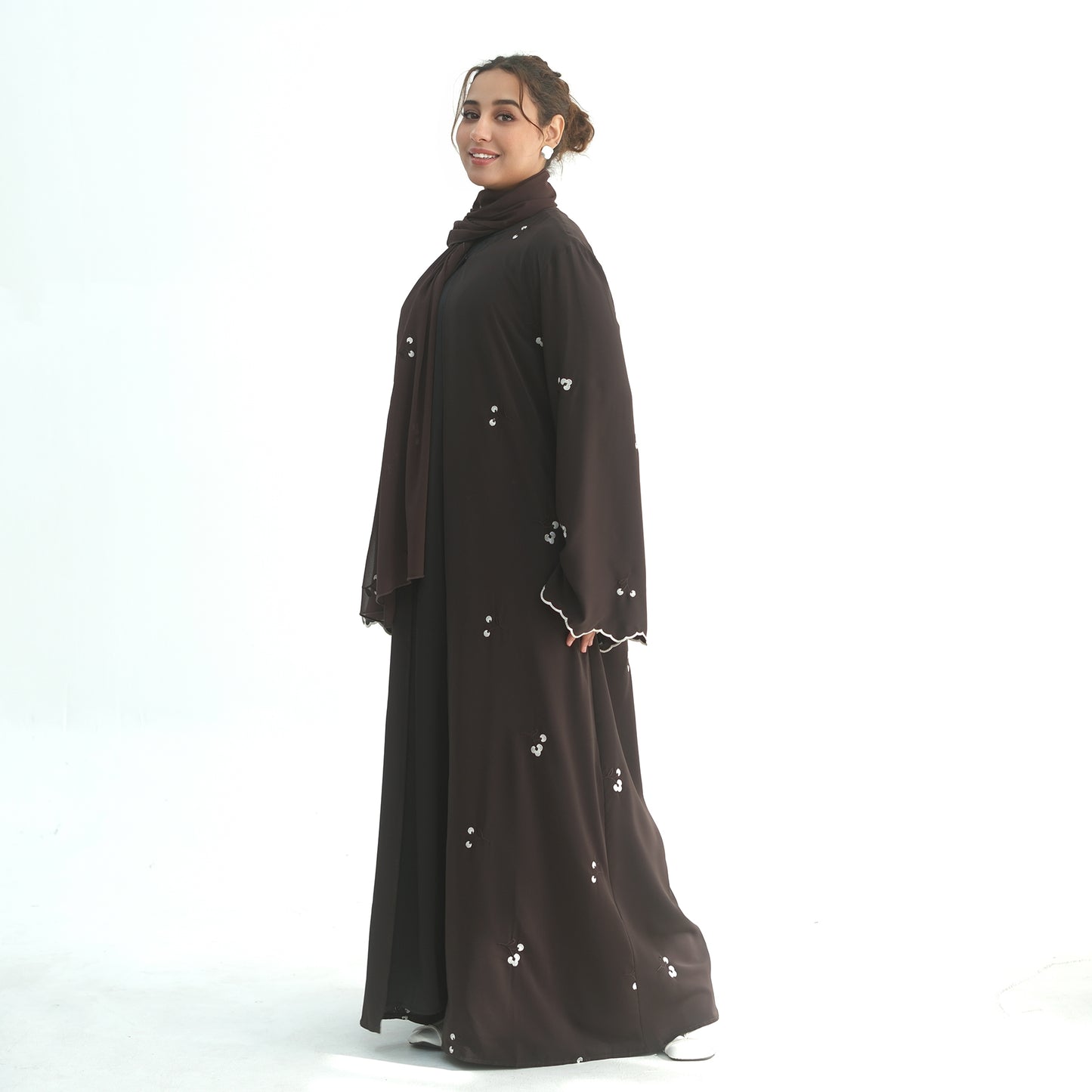 Floral Embroidery Nida Abaya for Women – Open Modest Islamic Dress