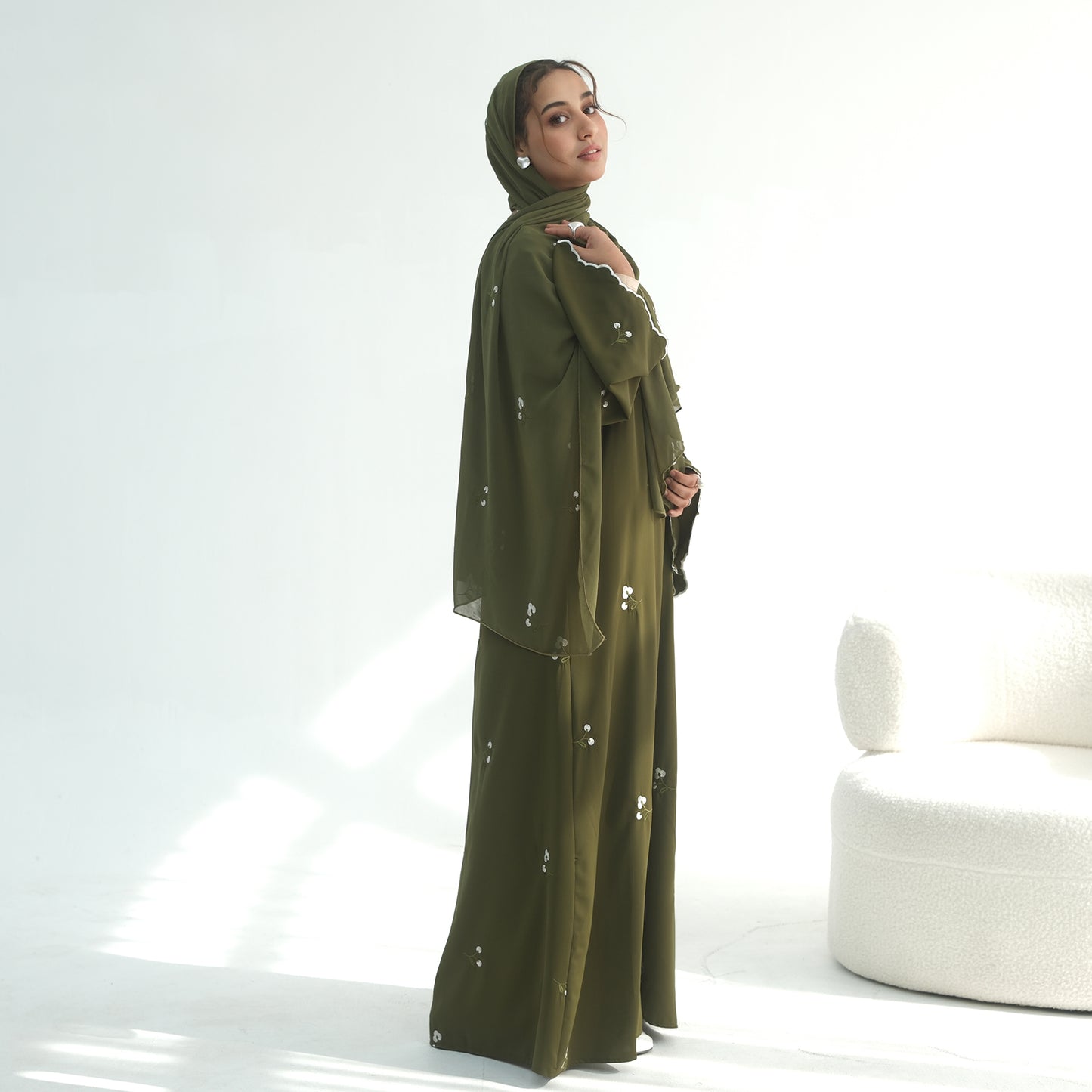 Floral Embroidery Nida Abaya for Women – Open Modest Islamic Dress