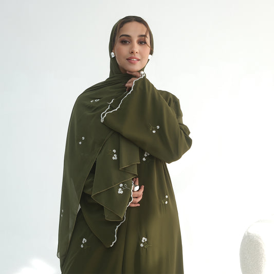 Floral Embroidery Nida Abaya for Women – Open Modest Islamic Dress