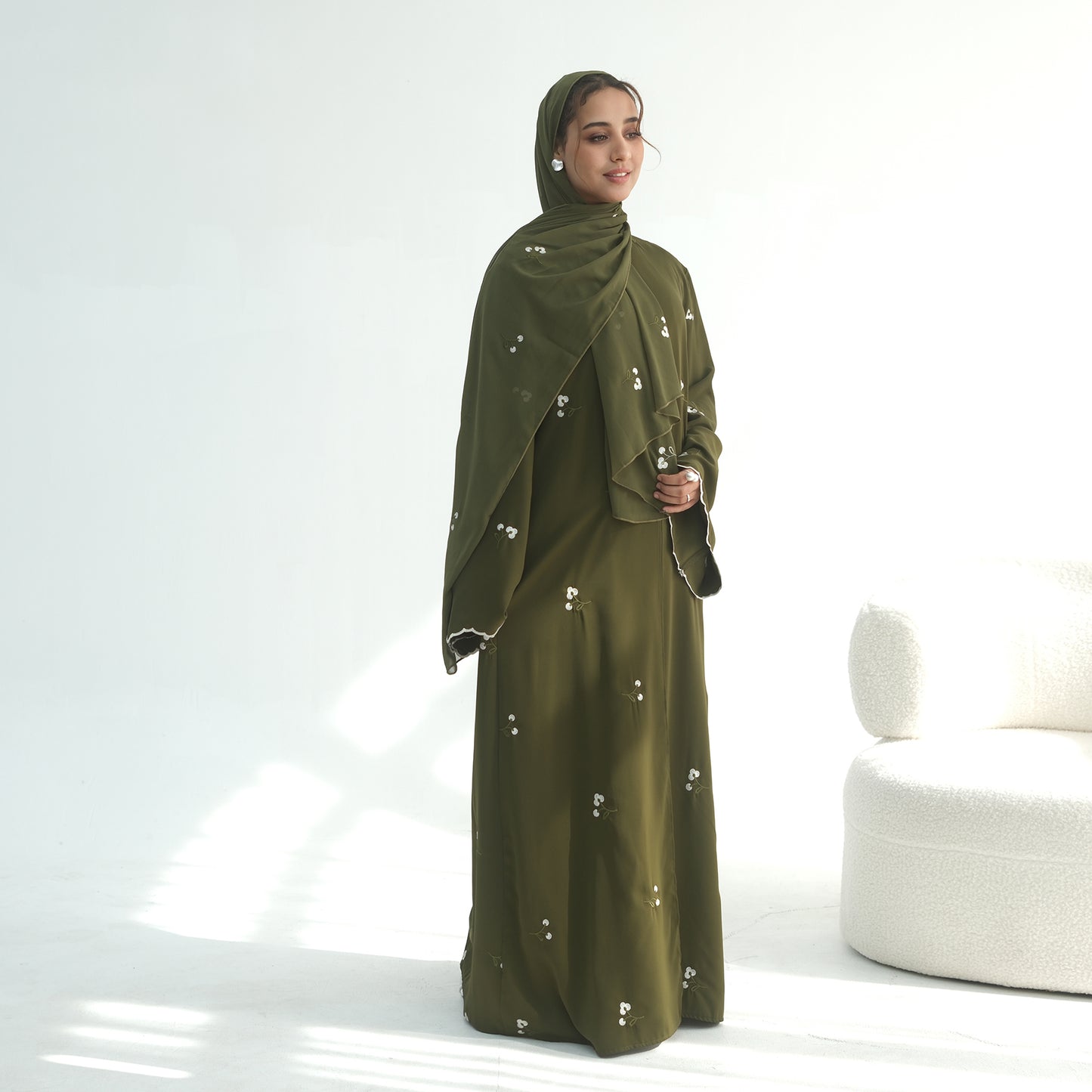 Floral Embroidery Nida Abaya for Women – Open Modest Islamic Dress