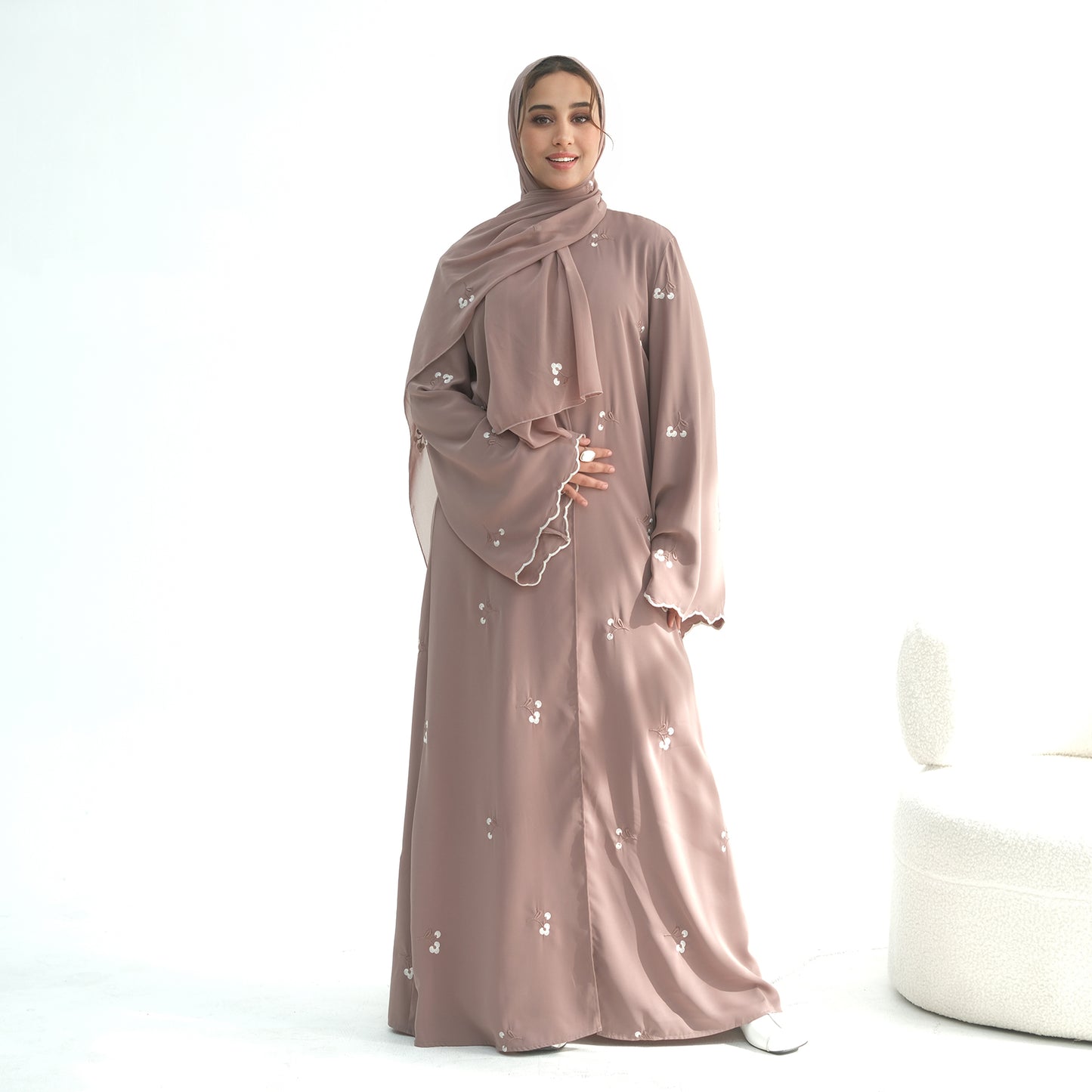 Floral Embroidery Nida Abaya for Women – Open Modest Islamic Dress