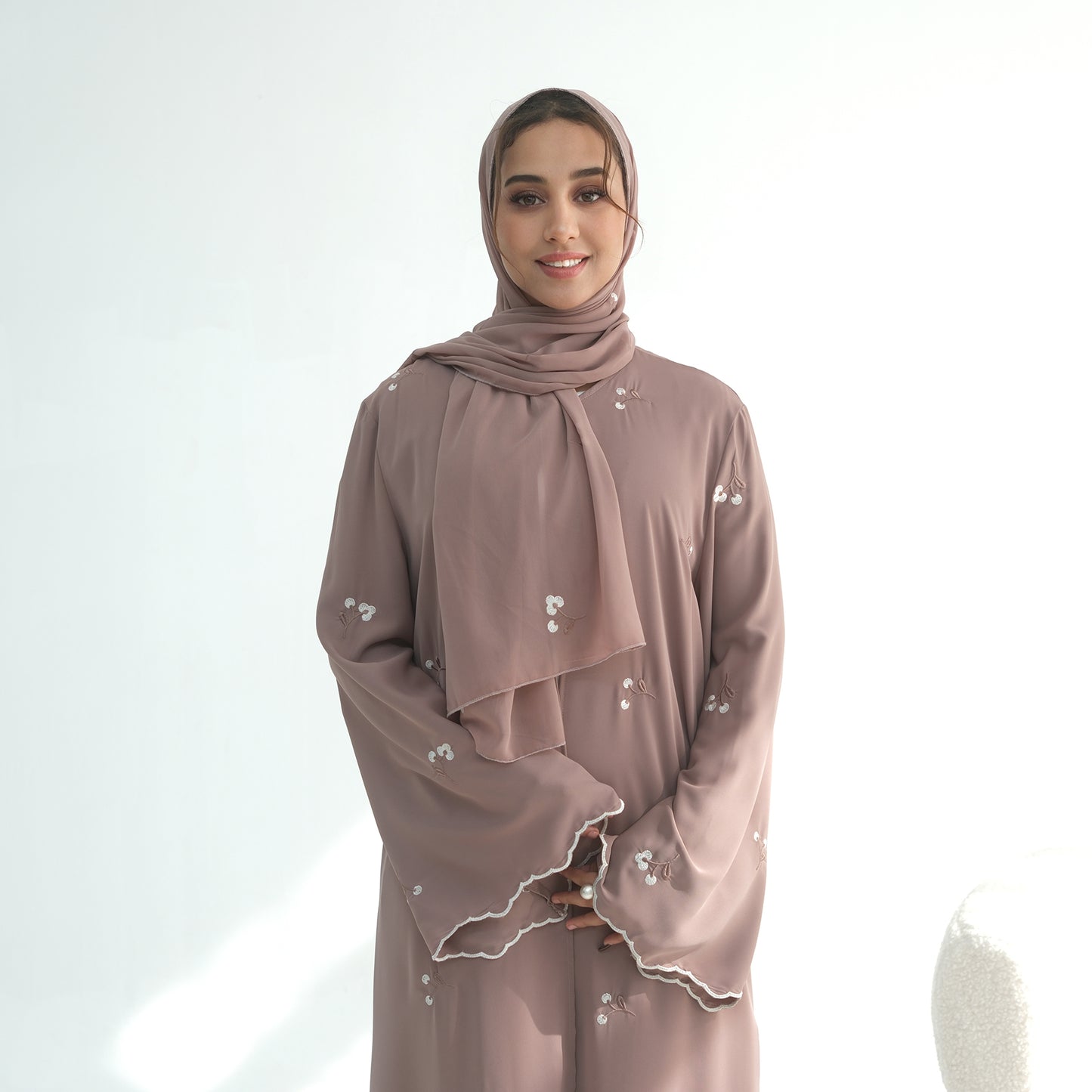 Floral Embroidery Nida Abaya for Women – Open Modest Islamic Dress