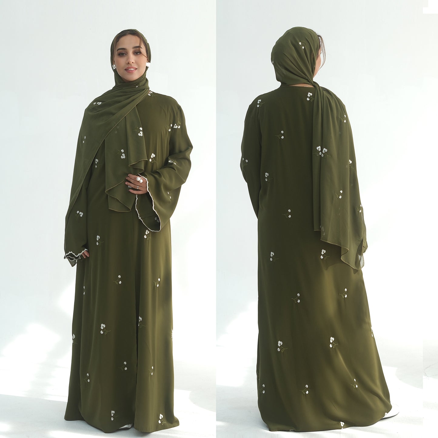 Floral Embroidery Nida Abaya for Women – Open Modest Islamic Dress