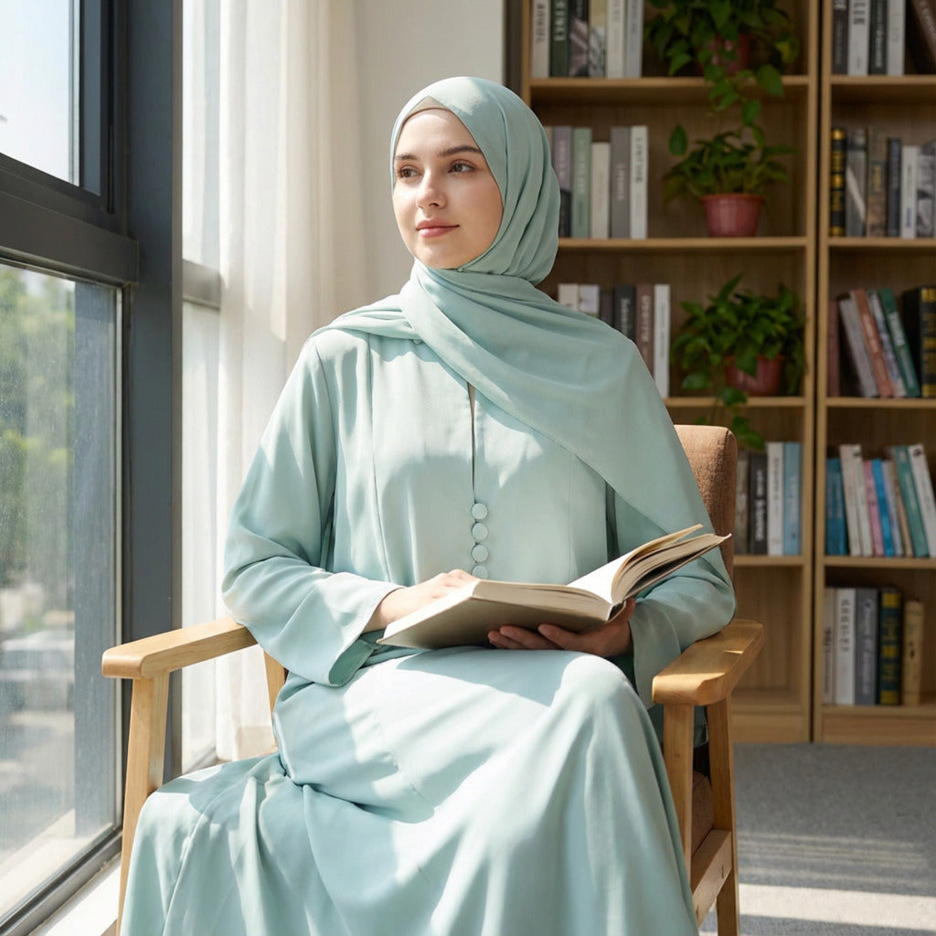 Button-Open Nida Abaya Set with Hijab