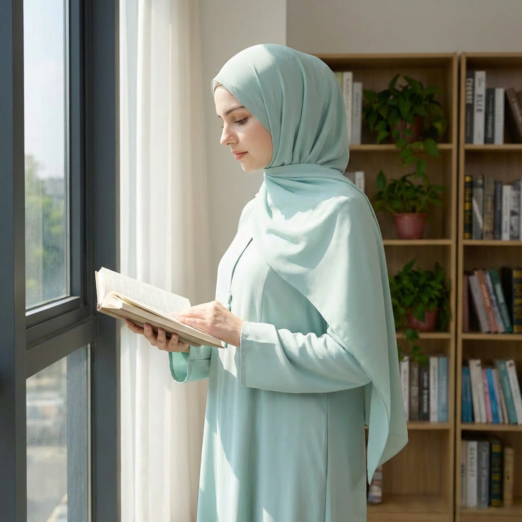 Button-Open Nida Abaya Set with Hijab