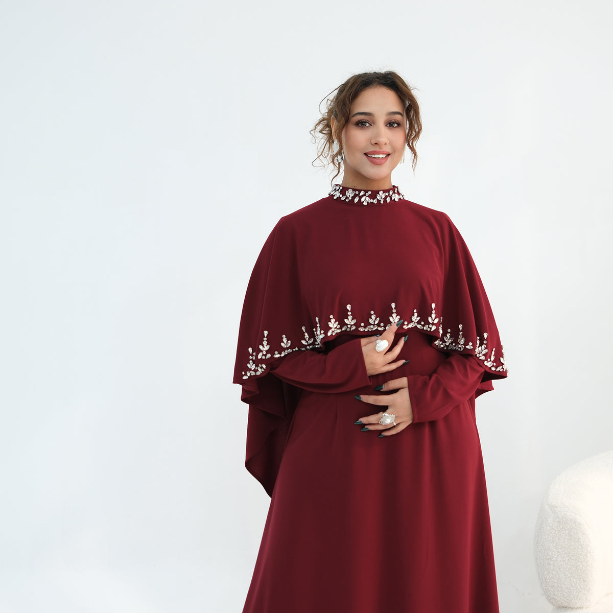2026 Handmade Beaded Detachable Cape Abaya