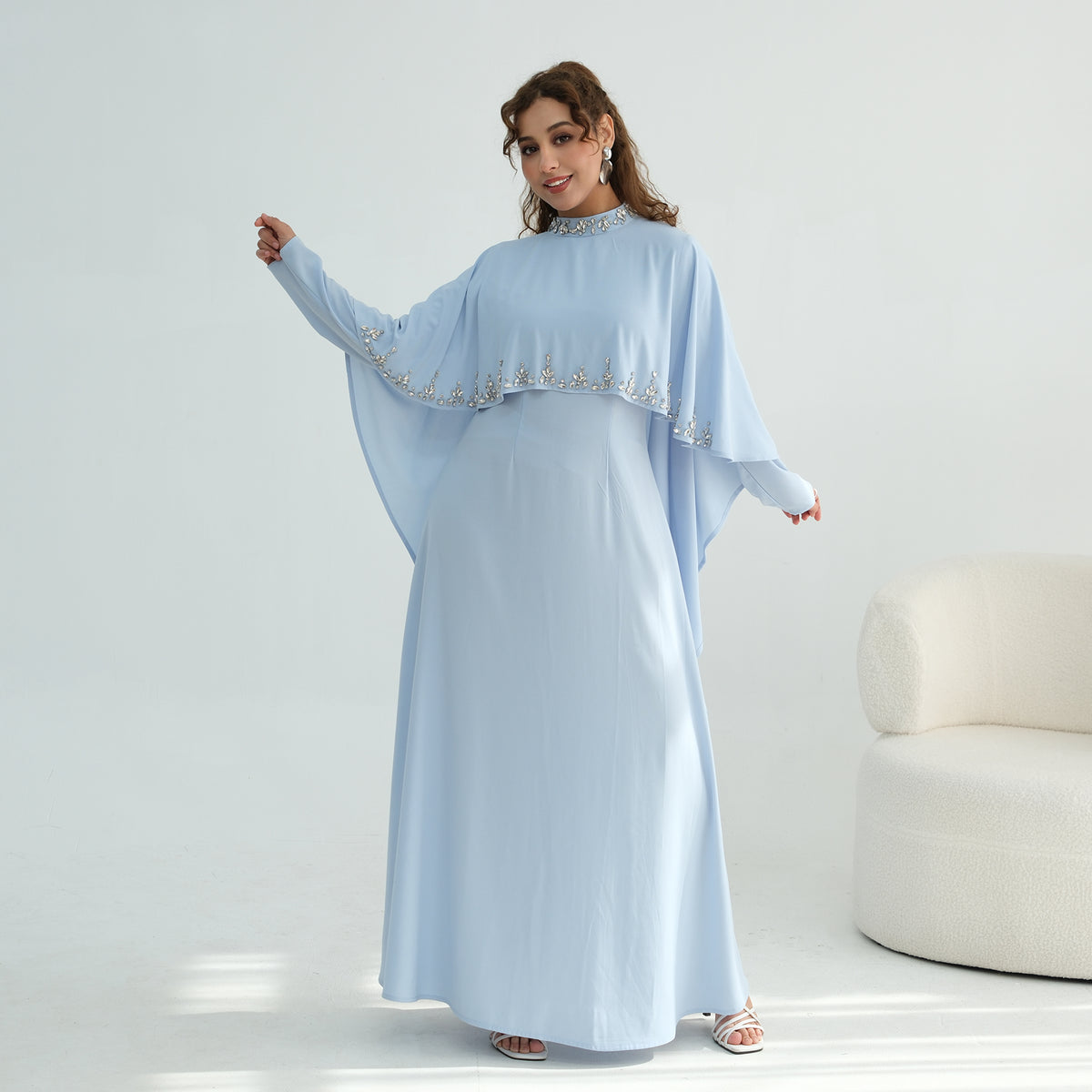 2026 Handmade Beaded Detachable Cape Abaya