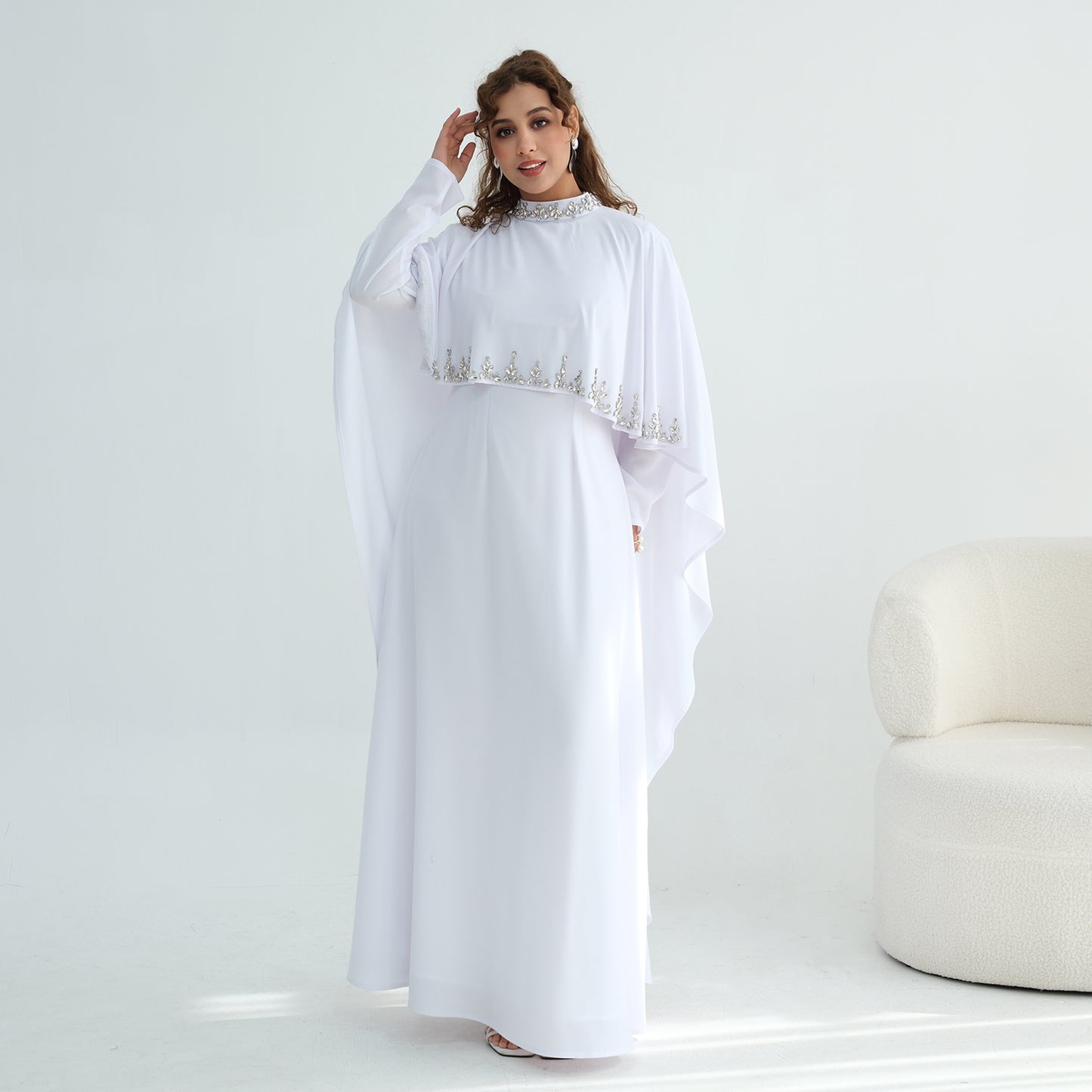 2026 Handmade Beaded Detachable Cape Abaya