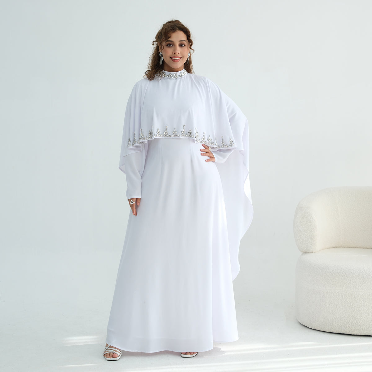 2026 Handmade Beaded Detachable Cape Abaya